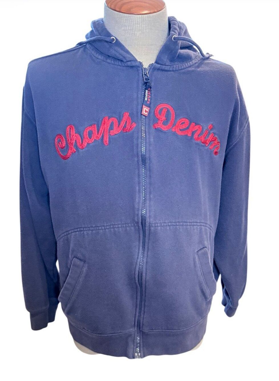 Ralph Lauren Chaps Jeans Vintage Zip Up Hoodie Navy Red XL Embroidered Script